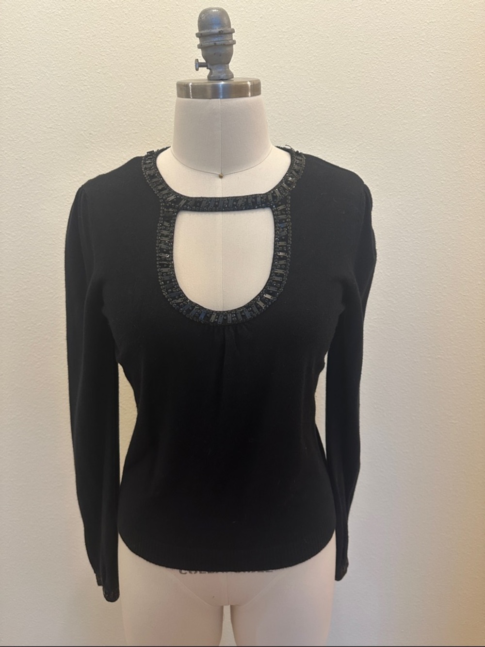 MICHAEL Michael Kors Black Jewel-Trim Keyhole Crewneck Sweater